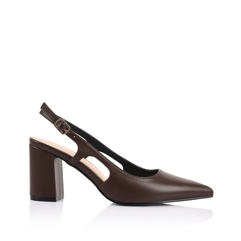 Elton Slingback Block Heels - Chocolate Brown sold by Verali