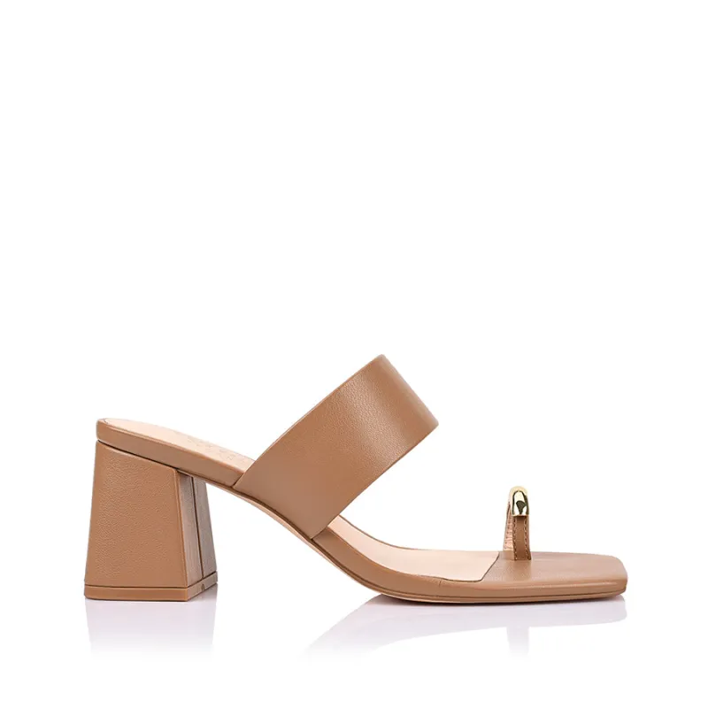Stassie Block Heel Mules - Dark Camel Tan sold by Verali