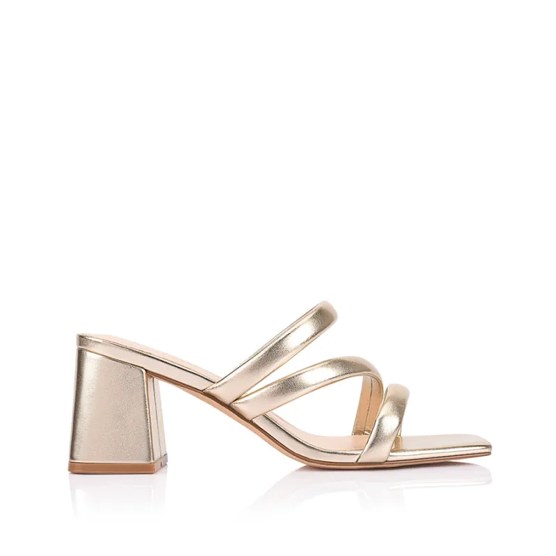 Stallone Block Heel Mules - Champagne Gold sold by Verali