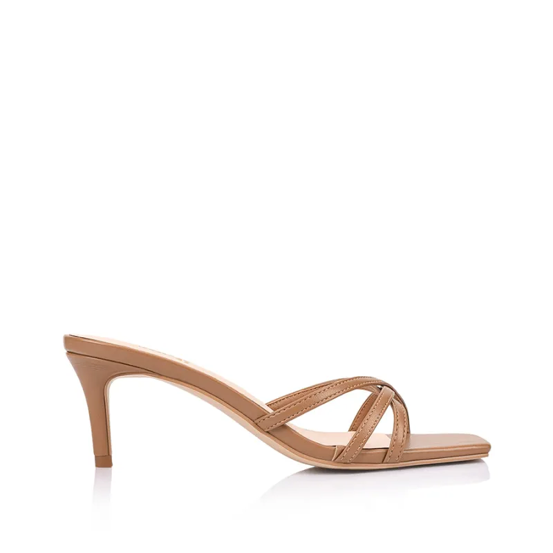 Tarzan Heeled Mules - Dark Camel Tan sold by Verali