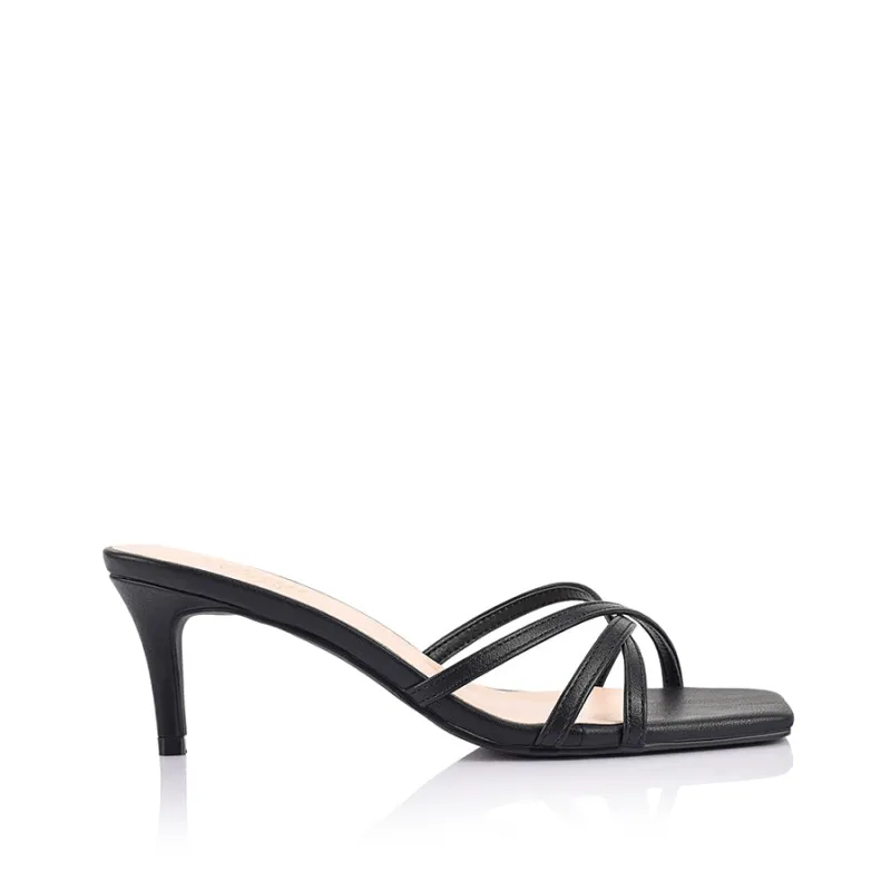 Tarzan Heeled Mules - Black sold by Verali