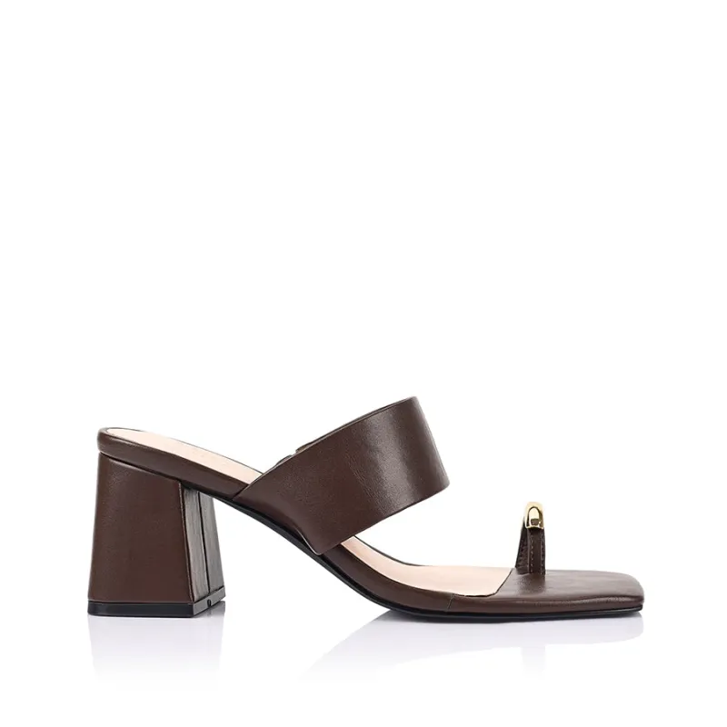 Stassie Block Heel Mules - Chocolate Brown sold by Verali