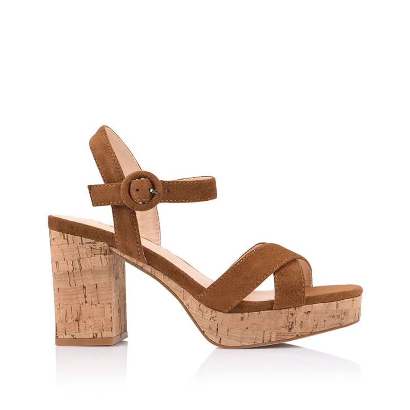 Hazel Platform Heels - Chestnut Tan Micro sold by Verali