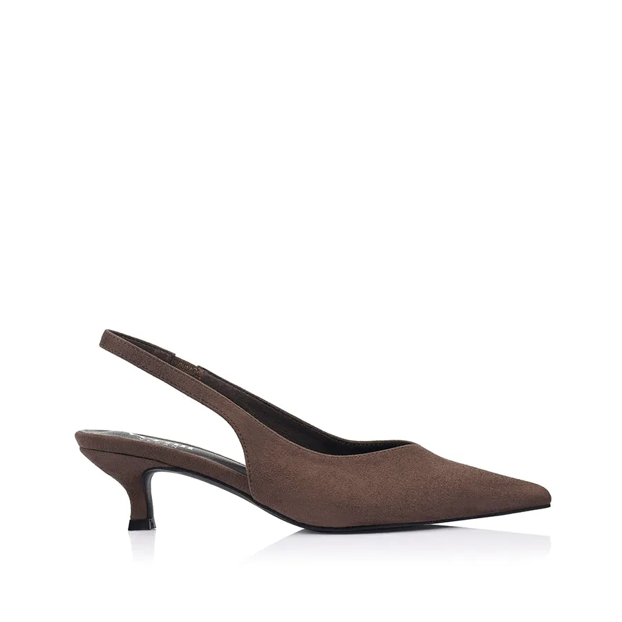 Lush Slingback Kitten Heels - Chocolate Brown Micro sold by Verali