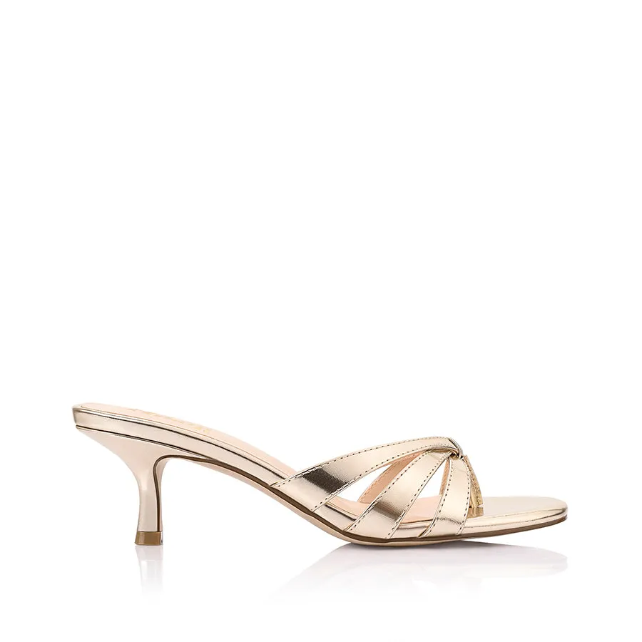 Beau Kitten Heel Thongs - Champagne Gold sold by Verali