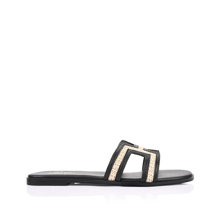 Sandra Casual Slides - Black/Raffia sold by Verali