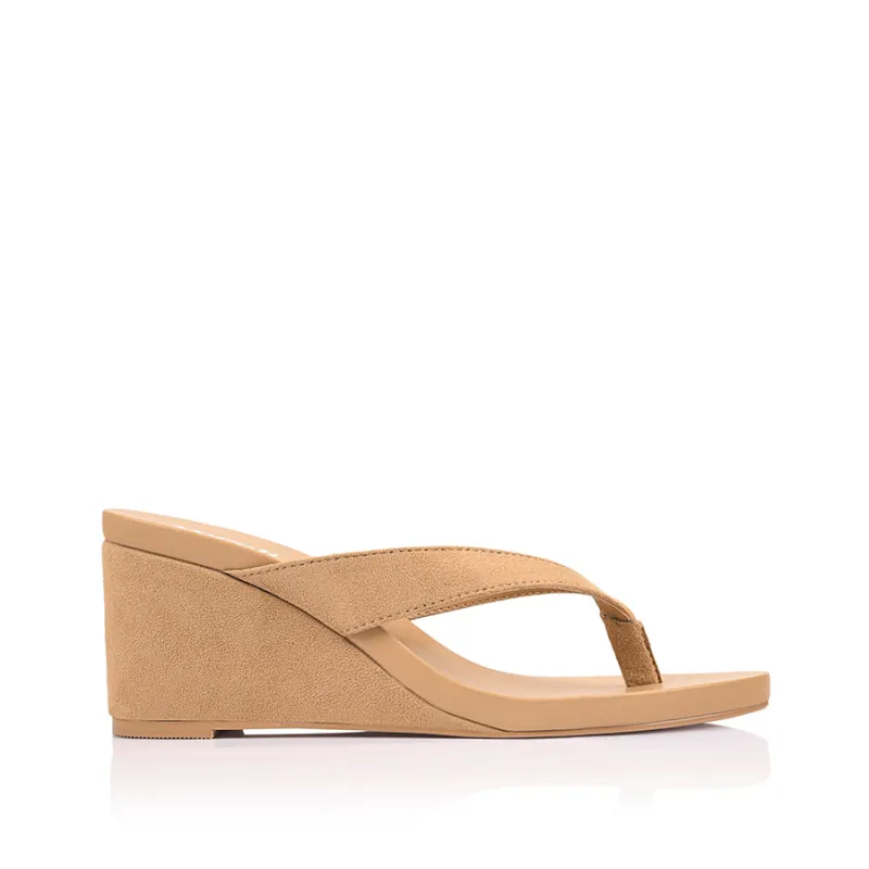 Polly Thong Wedges - Camel Tan Micro sold by Verali
