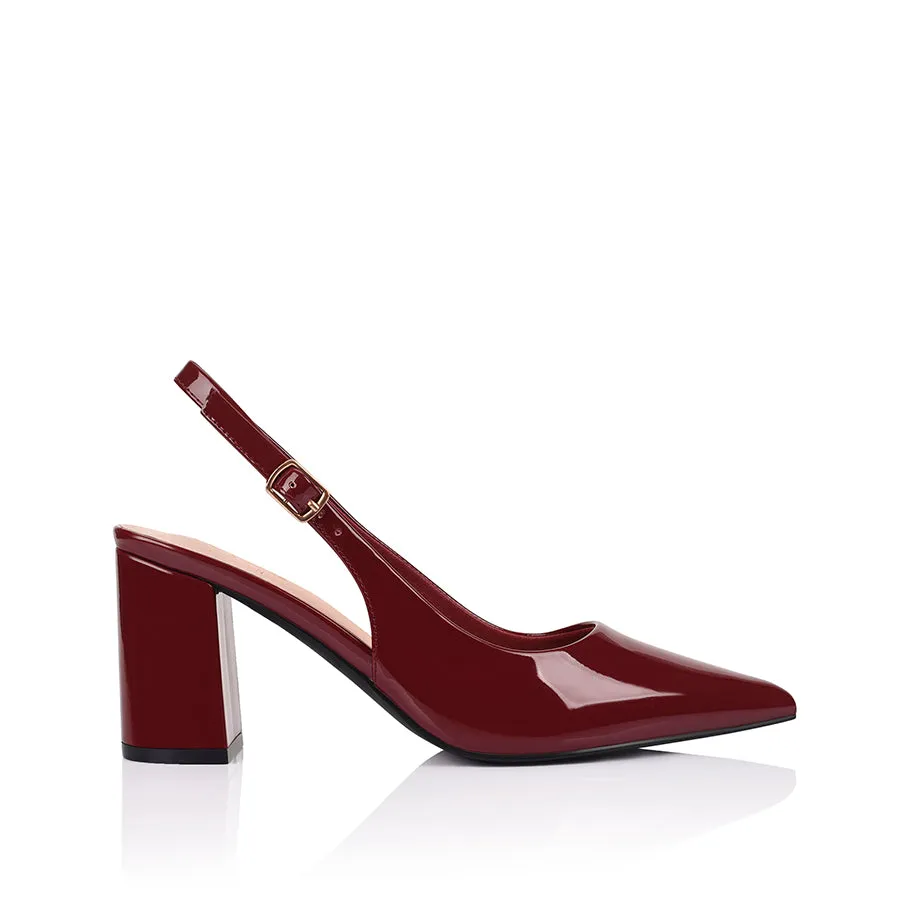 Elio Slingback Block Heels - Wine Patent sold by Verali