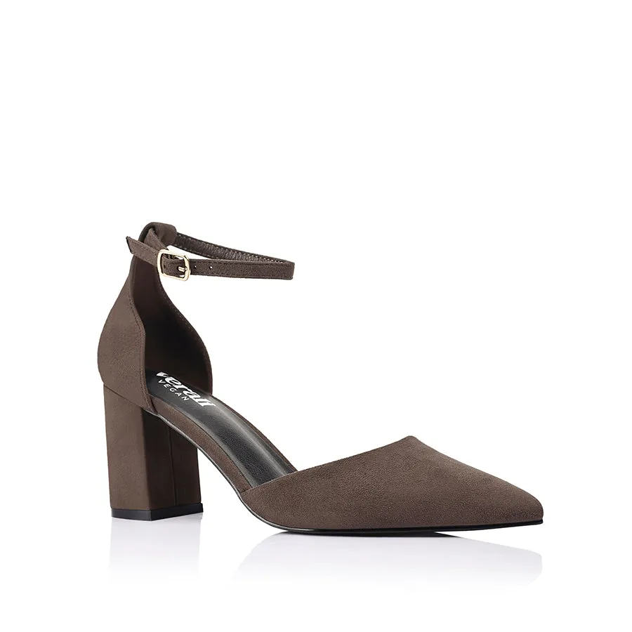 Eli Closed Toe Block Heels - Chocolate Brown Micro sold by Verali product image thumbnail 2