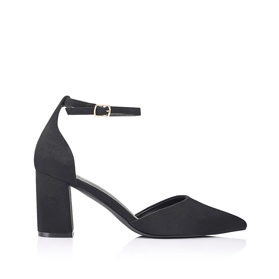 Eli Closed Toe Block Heels - Black Micro sold by Verali