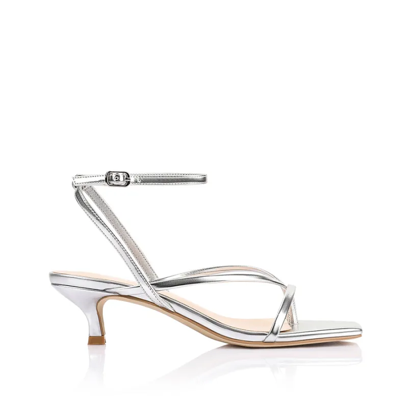 Maeve Kitten Heel Sandals - Silver sold by Verali