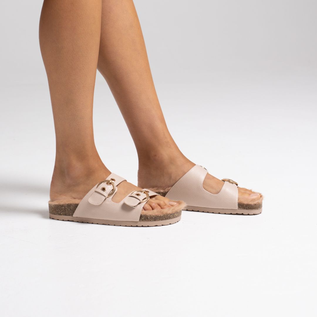 Xyla Foot Bed Faux Fur Slides - Blush sold by Verali product image thumbnail 2