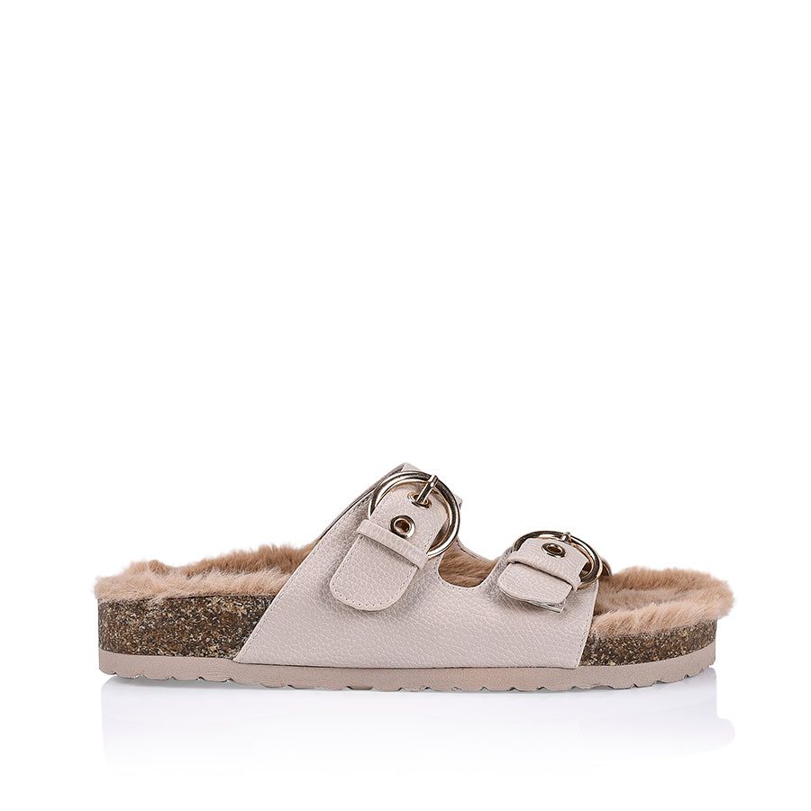 Xyla Foot Bed Faux Fur Slides - Blush sold by Verali
