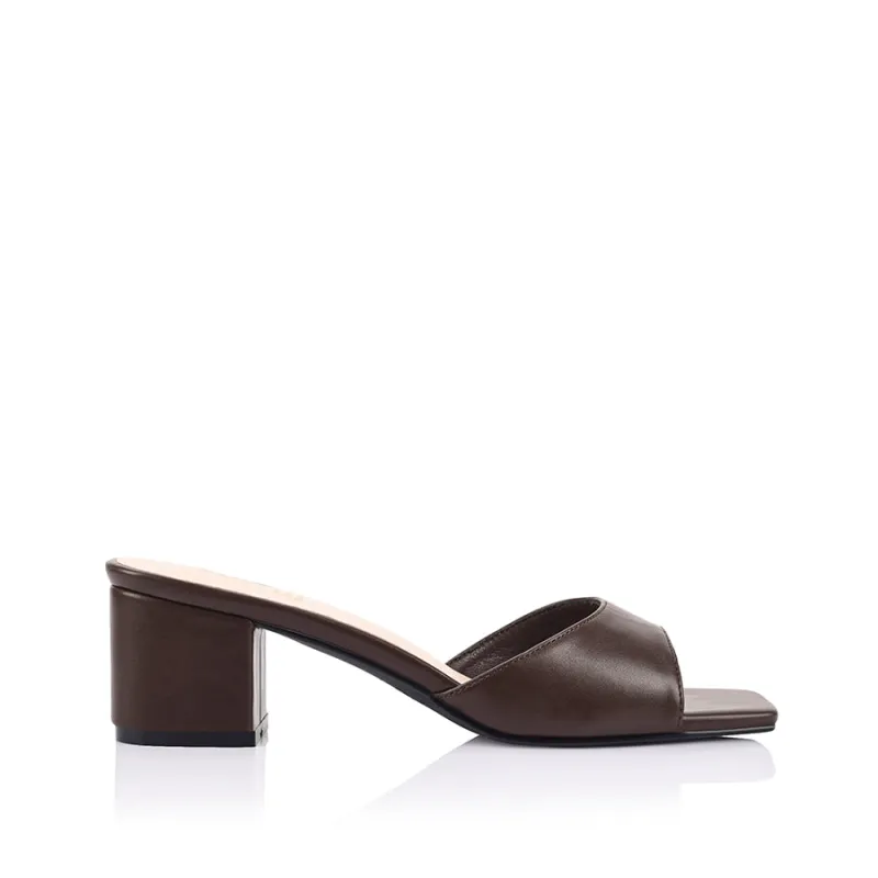 Wednesday Block Heel Mules - Chocolate Brown sold by Verali