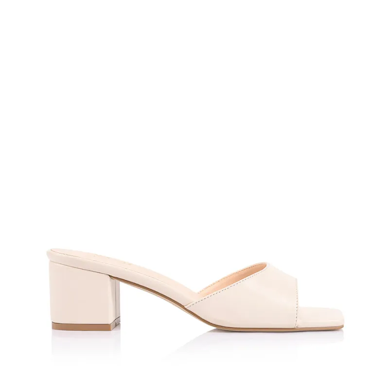 Wednesday Block Heel Mules - Bone White sold by Verali