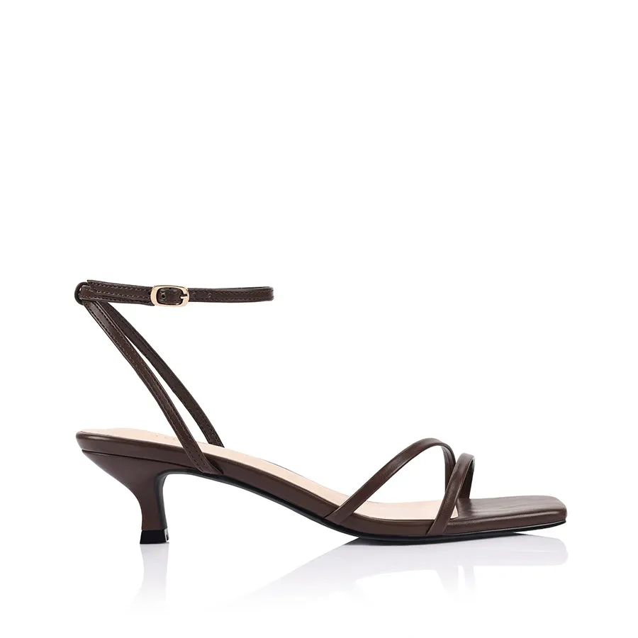 Alex Kitten Heel Sandals - Chocolate Brown sold by Verali