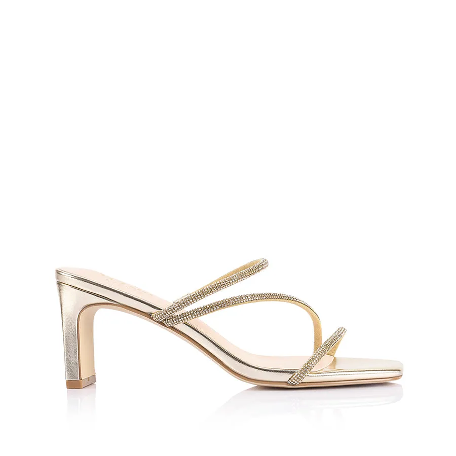 Ginger Block Heel Mules - Champagne Gold sold by Verali