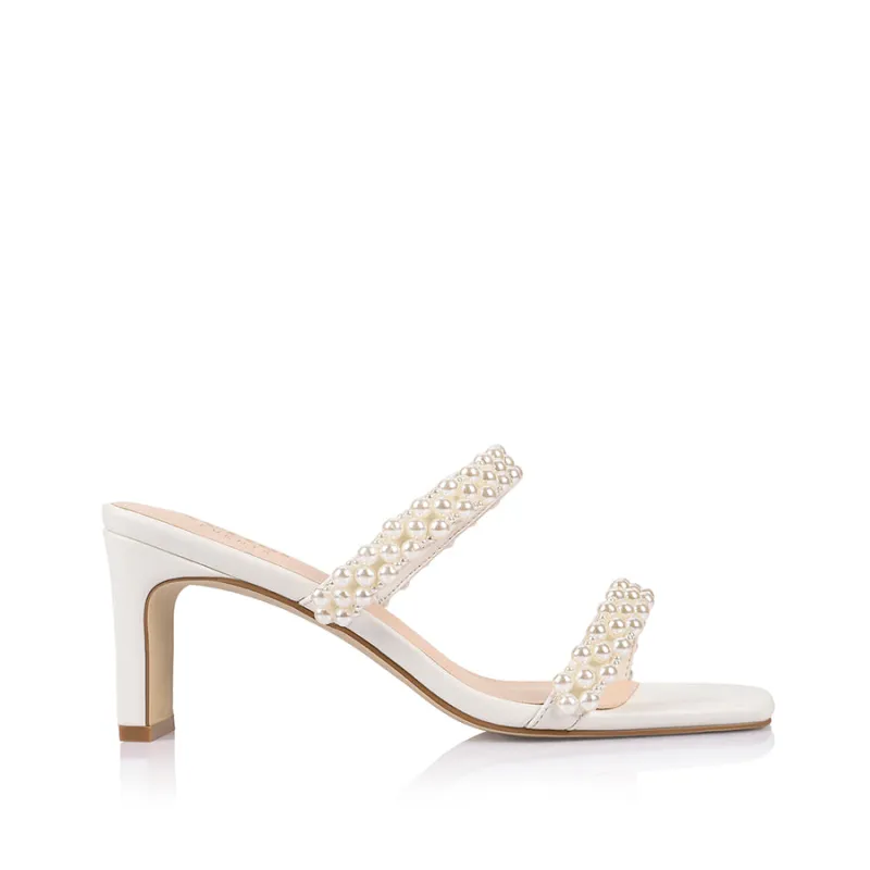 Gigi Block Heel Mules - Chalk White Pearl made by Verali