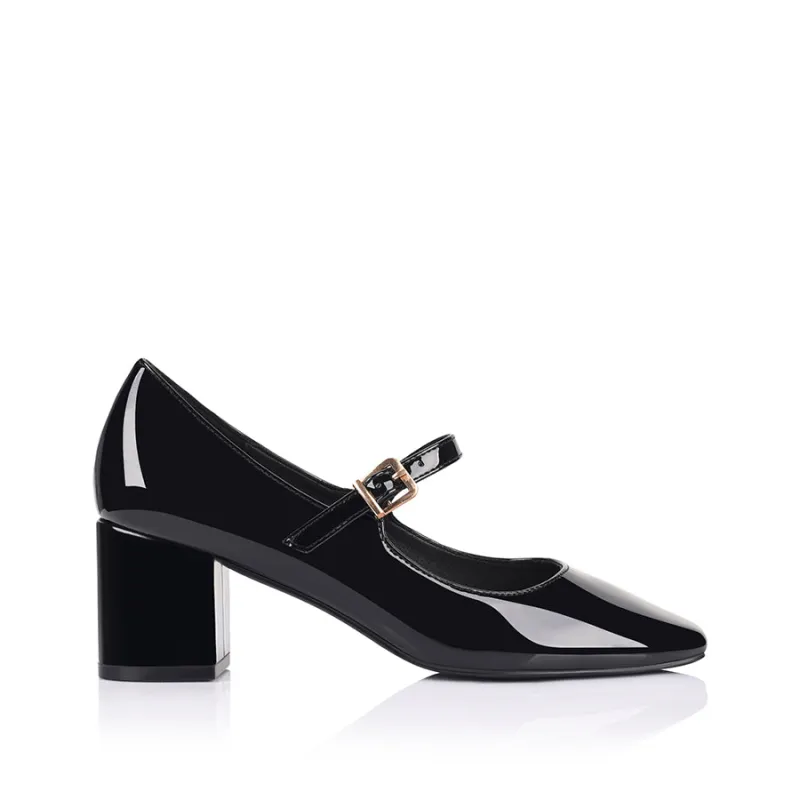 Riley Mary-Jane Block Heels - Black Patent sold by Verali