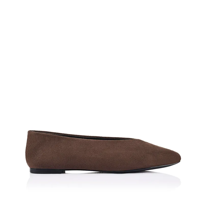 Euan Ballet Flats - Chocolate Brown Micro made by Verali