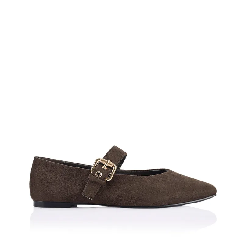 Europe Mary-Jane Flats - Chocolate Brown Micro made by Verali
