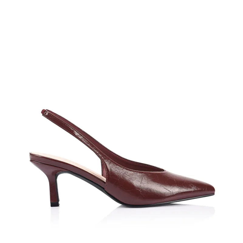 Lockwood Sling Back Stilettos - Berry Red Crinkle made by Verali