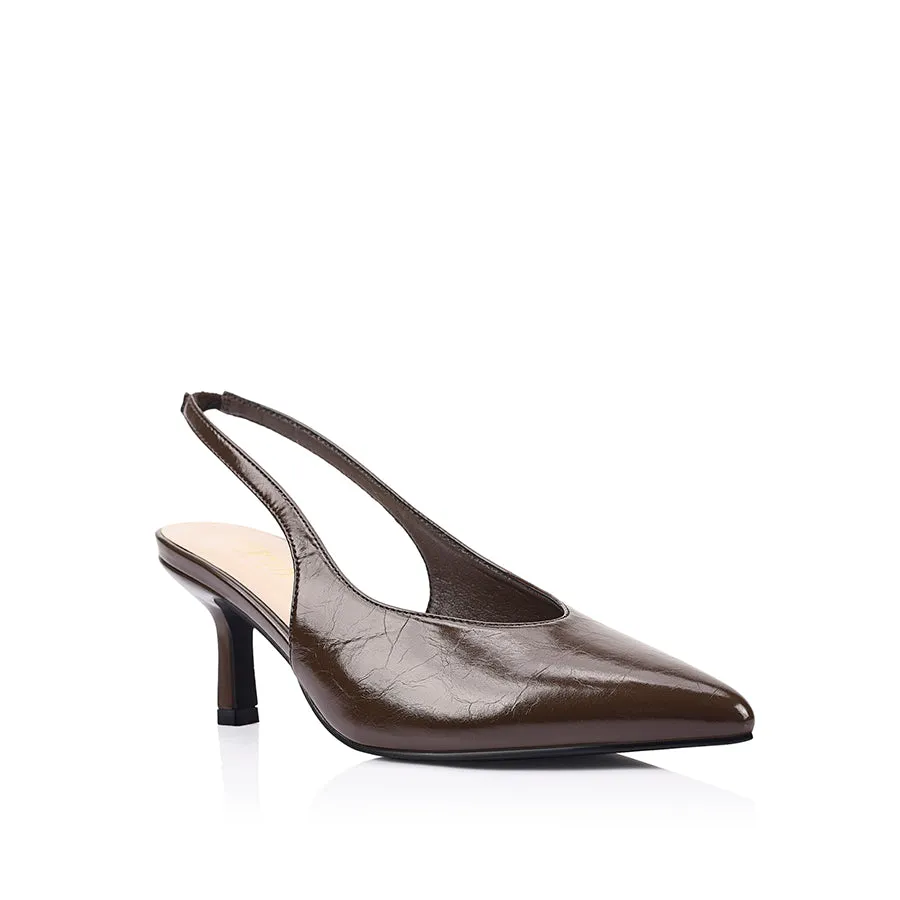 Lockwood Sling Back Stilettos - Chocolate Brown Crinkle sold by Verali product image thumbnail 2