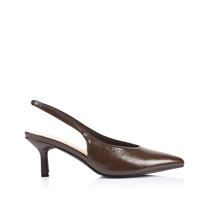 Lockwood Sling Back Stilettos - Chocolate Brown Crinkle made by Verali