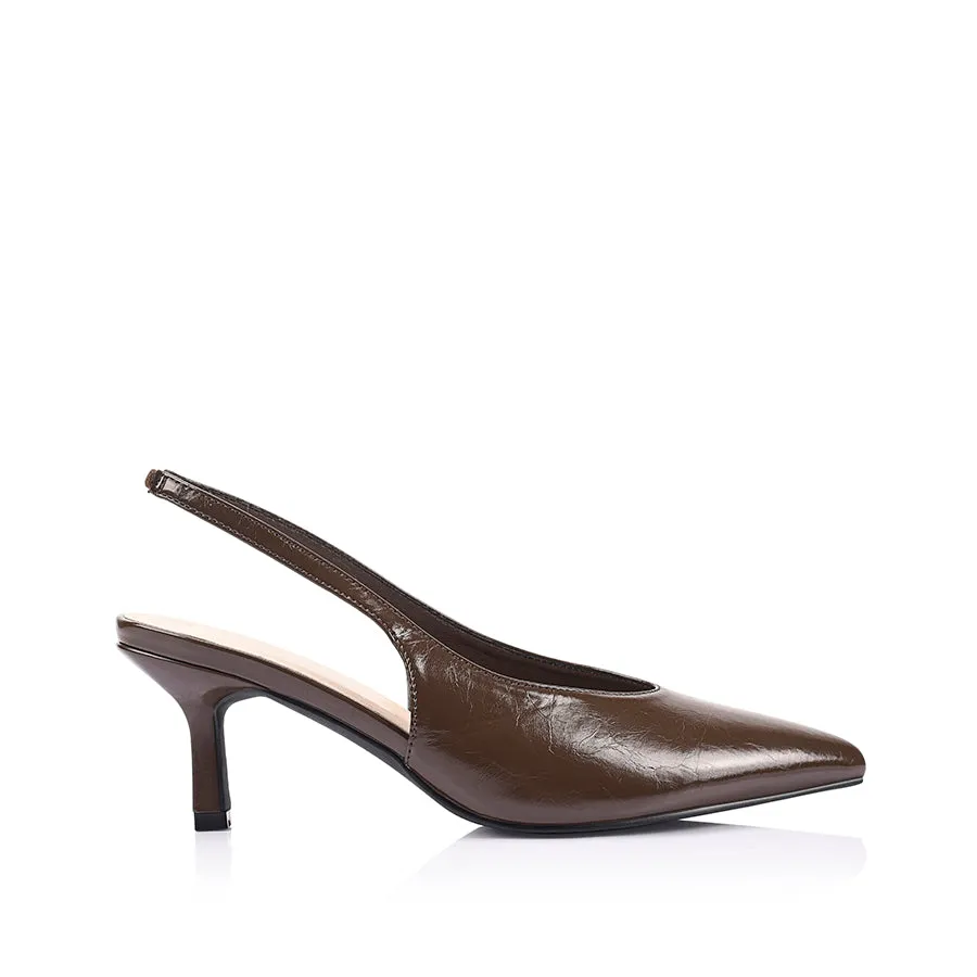 Lockwood Sling Back Stilettos - Chocolate Brown Crinkle sold by Verali