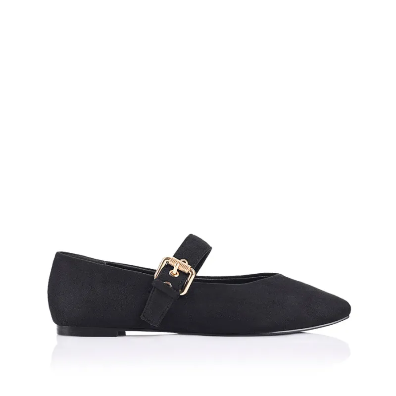 Europe Mary-Jane Flats - Black Micro made by Verali