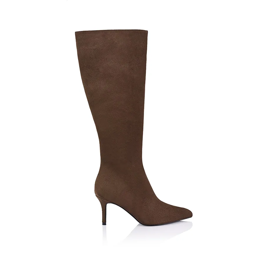 Bessie Tall Boots - Chocolate Brown Micro sold by Verali