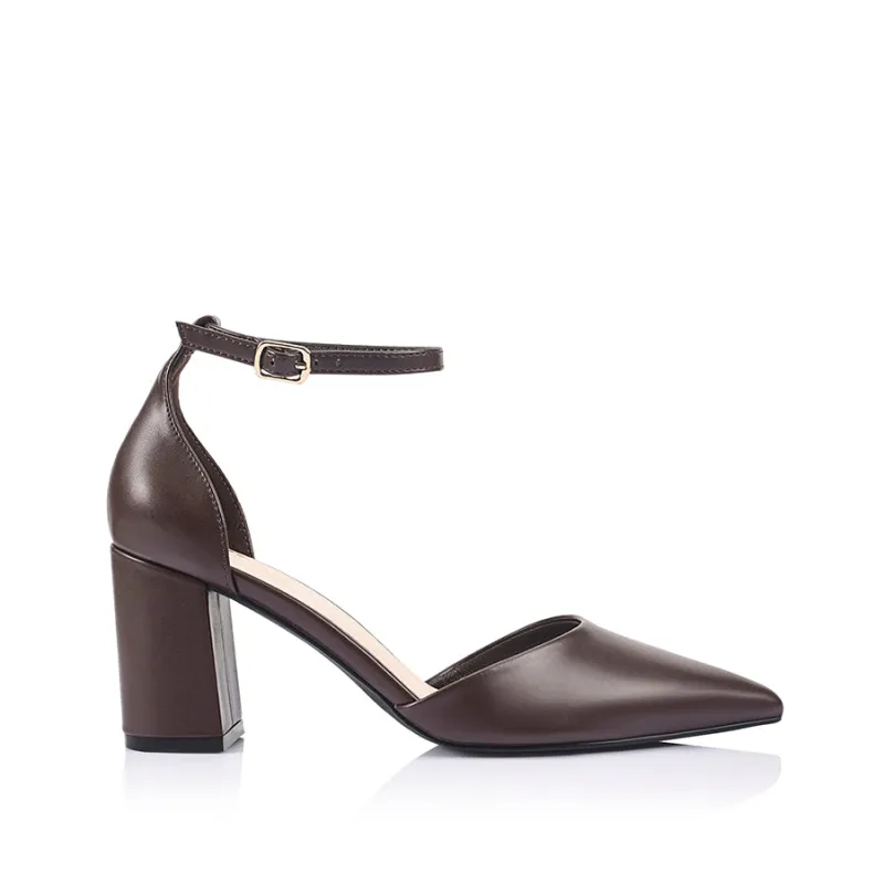 Eli Closed Toe Block Heels - Chocolate Brown made by Verali