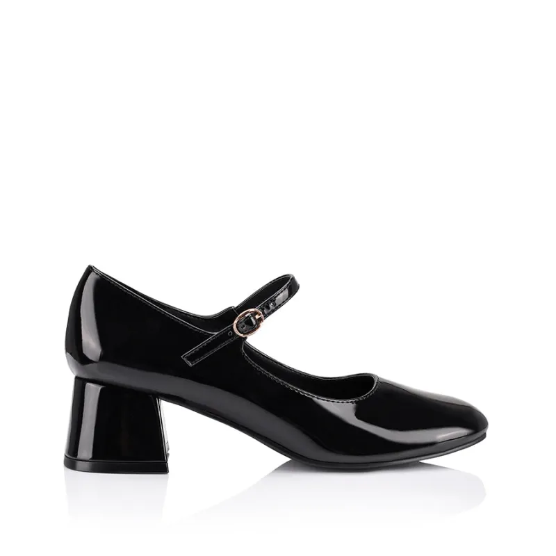 Kenna Mary Jane Block Heels - Black Patent made by Verali