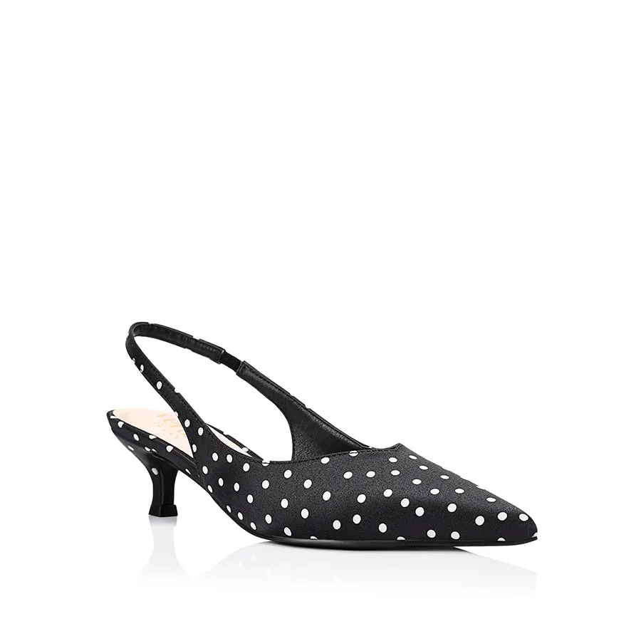 Lush Slingback Kitten Heels - Black Polka Dot Satin sold by Verali product image thumbnail 2