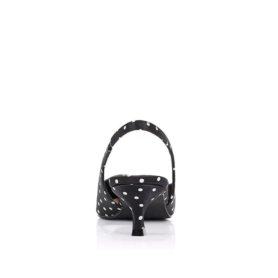 Lush Slingback Kitten Heels - Black Polka Dot Satin sold by Verali product image thumbnail 3