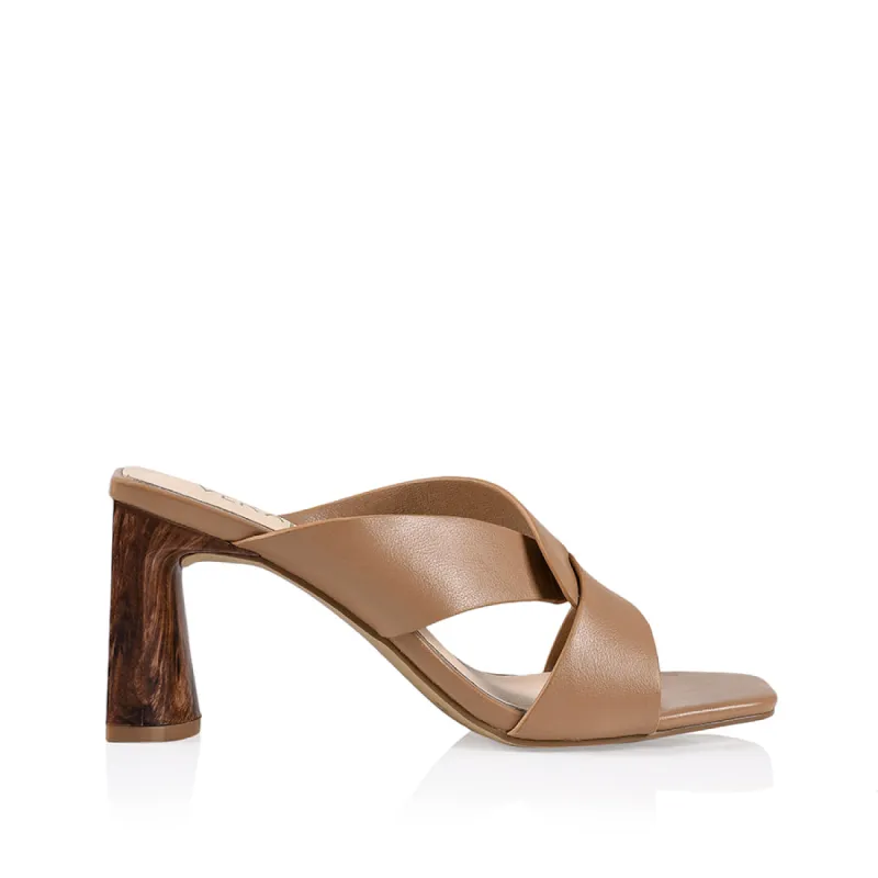 Scarlett Block Heel Mules - Dark Camel Smooth sold by Verali