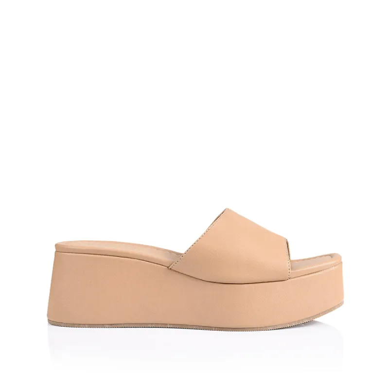 Millie Flatform Slides - Light Camel Smooth sold by Verali