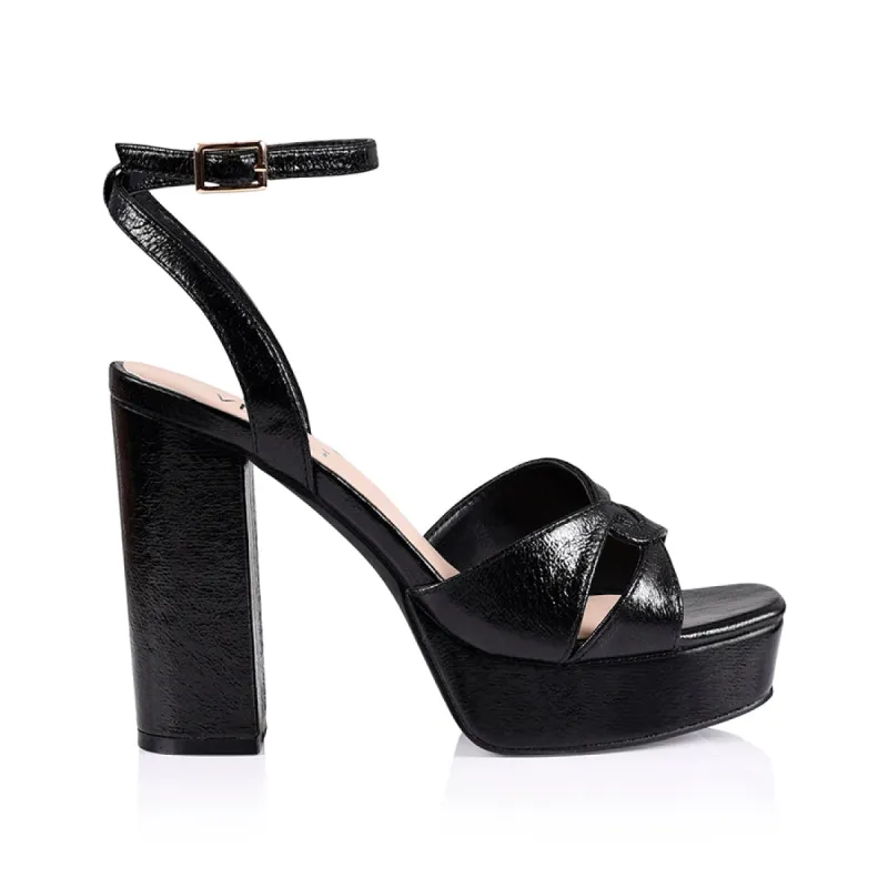 Indigo Platform Heels - Black Crinkle sold by Verali