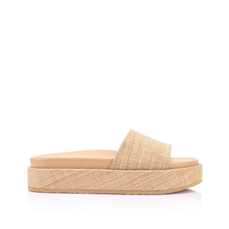 Romy Flatform Slides - Natural Raffia sold by Verali