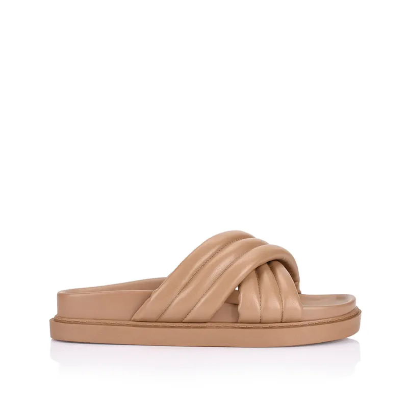 Britney Footbed Slides - Dark Camel sold by Verali