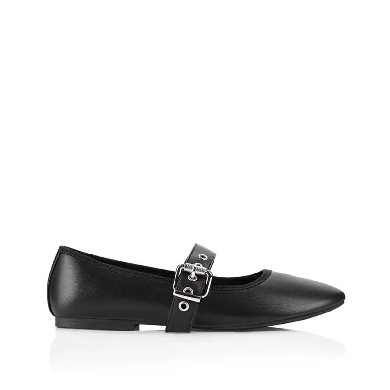 Banks Buckled Mary-Jane Flats - Black sold by Verali