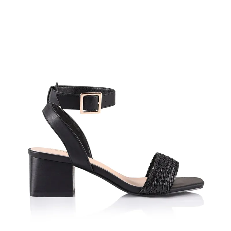 Elly Block Heel Sandals - Black Weave sold by Verali
