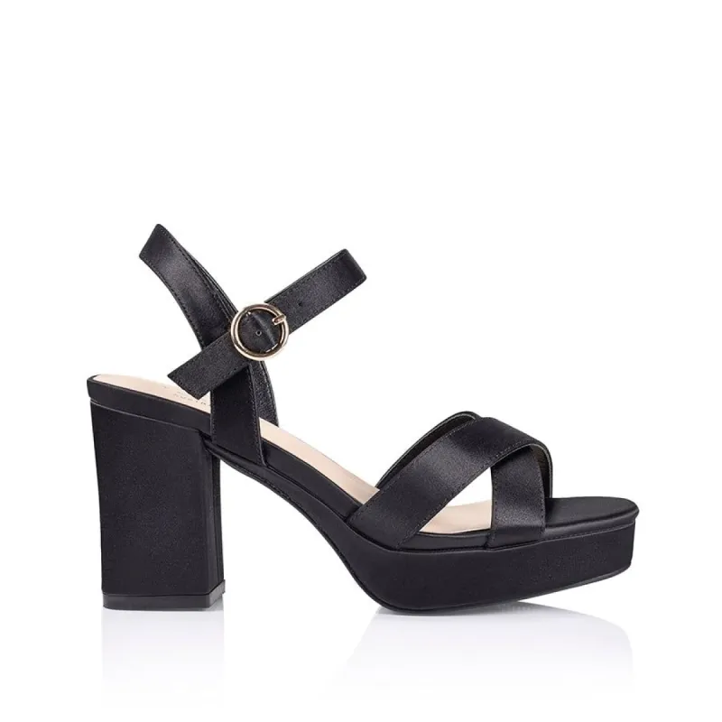 Heppell Platform Heels - Black Satin sold by Verali