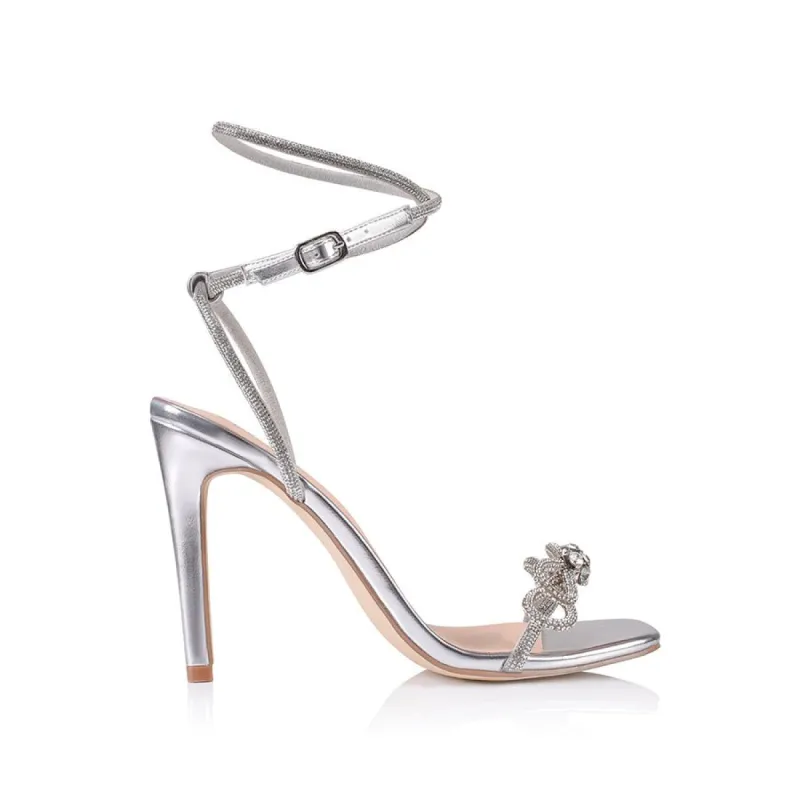 Ottawa Diamante High Heels - Silver Metallic Smooth sold by Verali