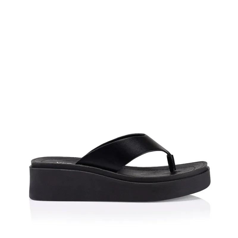 Rami Flatform Thongs - Black Smooth sold by Verali