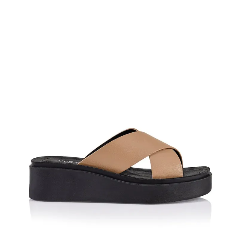 Rayne Flatform Slides - Light Camel Smooth sold by Verali