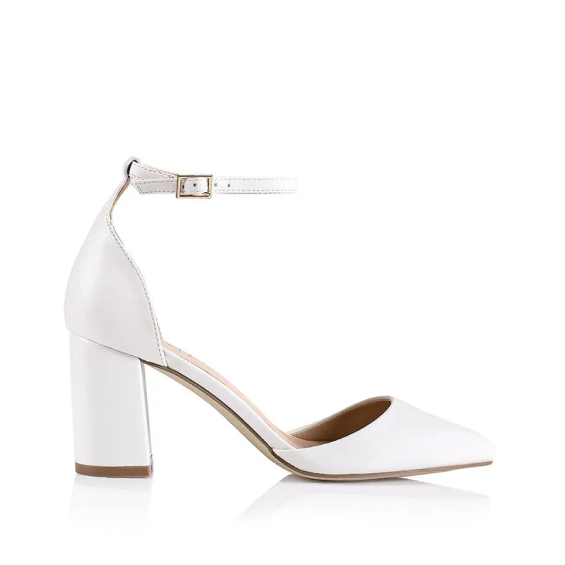 Enzo Closed Toe Block Heels - White Softee made by Verali