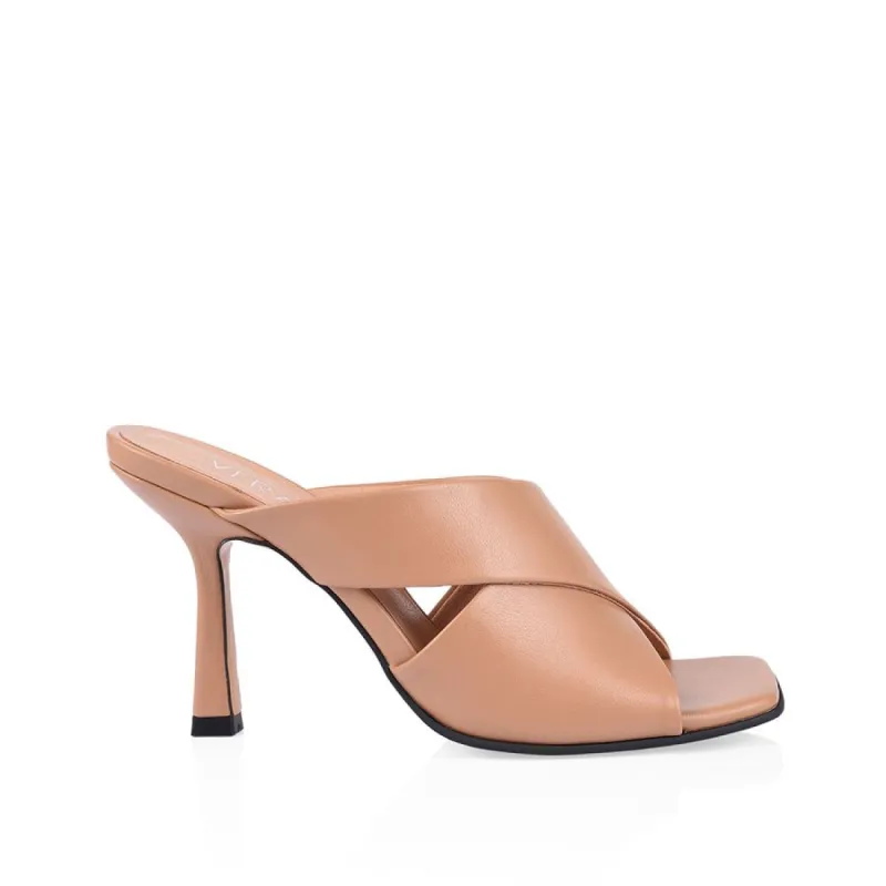 Luwow Heeled Mules - Dark Camel sold by Verali