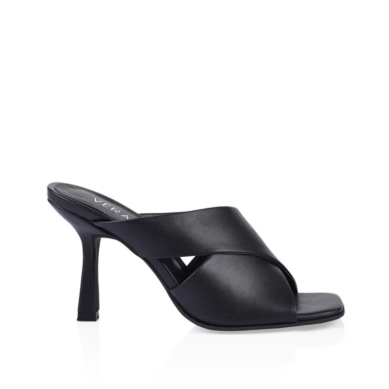 Luwow Heeled Mules - Black sold by Verali