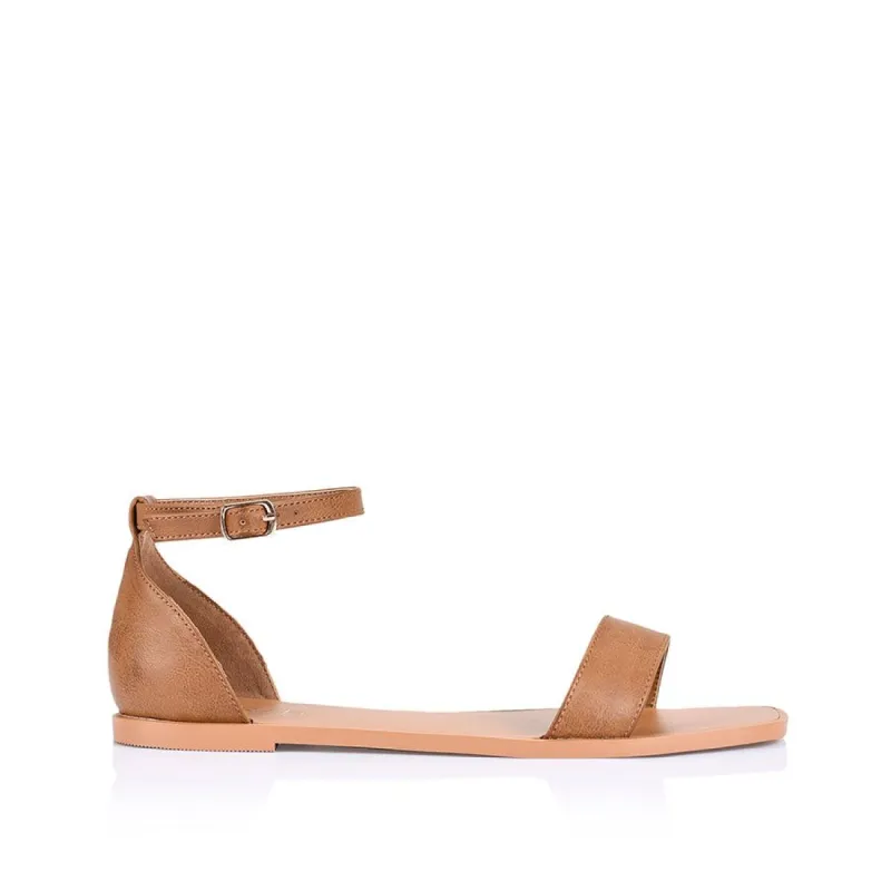 Glasgow Flat Sandals - Tan Softee sold by Verali